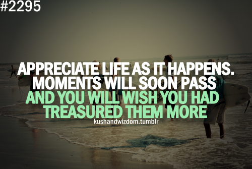 Appreciate life as it happens. Moments will soon pass and you will wish