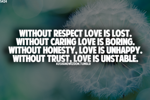 Without Respect Love Is Lost Without Caring Love Is Boring Without Honesty Love Is Unhappy Without Trust Love Is Unstable